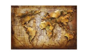 Metalen Schilderij 3D Wereldkaart-Goud Gave Specials