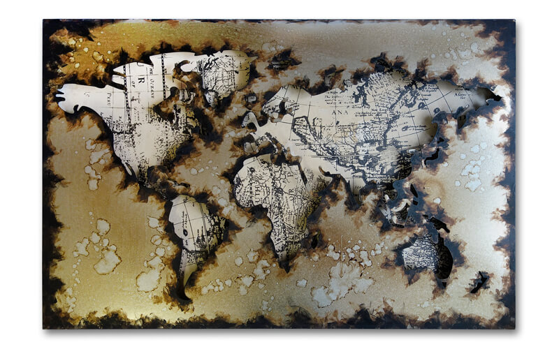 Metalen schilderij Wereldkaart 2