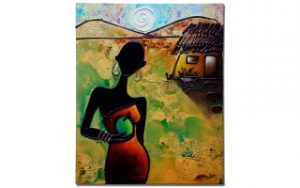 Schilderij Afrikaanse dame met appel
