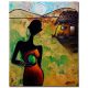 Schilderij Afrikaanse dame met appel
