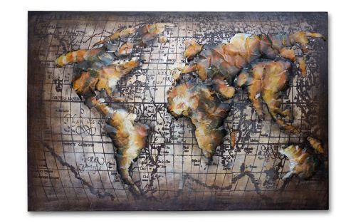 Metalen 3D Schilderij Wereldkaart-Goud