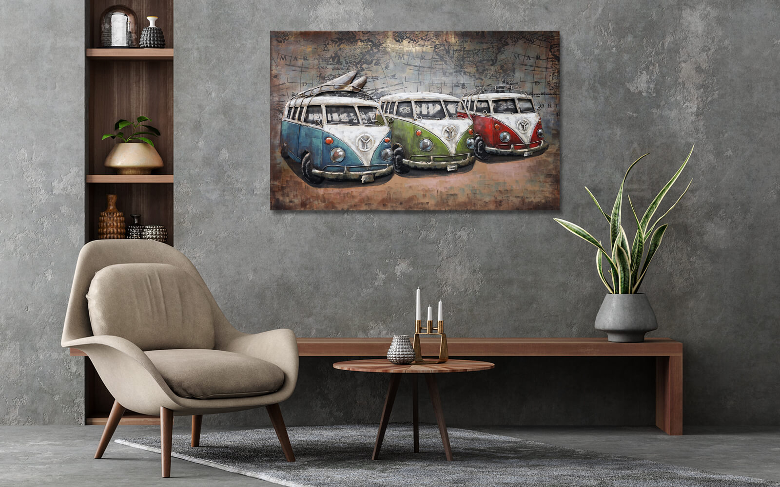 Metalen Schilderij 3D VW Busjes